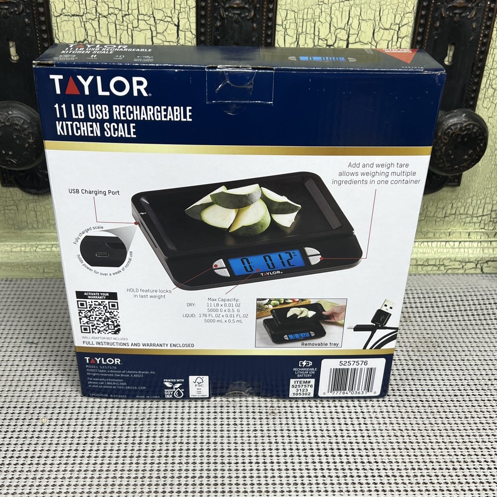 Taylor 11 LB USB Rechargeable Multi-Function Kitchen Scale Factory Sealed
