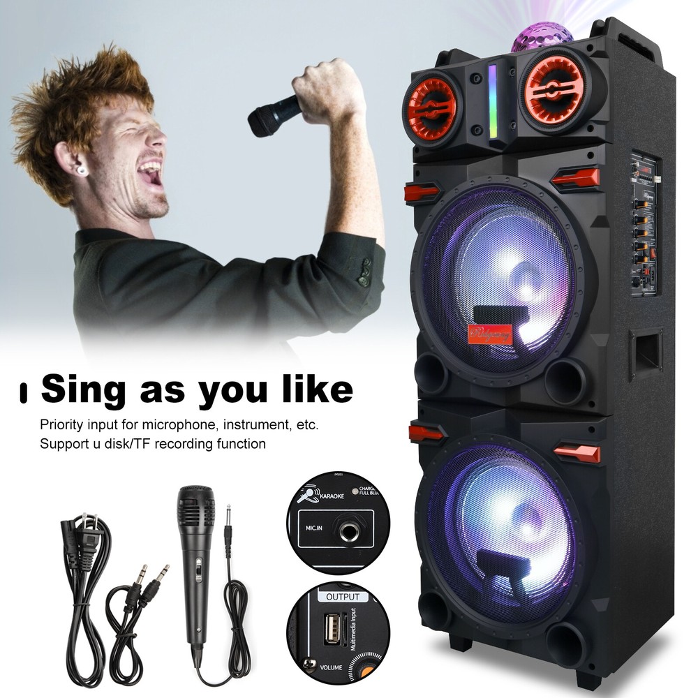Dual 10" Portable Disco LED Bluetooth Speaker, Remote, & Powerful Sound System