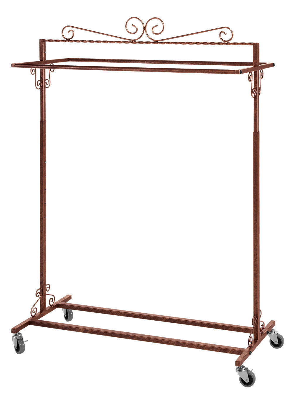 Clothing Rack Boutique Double Bar Rail Rolling Salesman Retail Bronze 48 72" H
