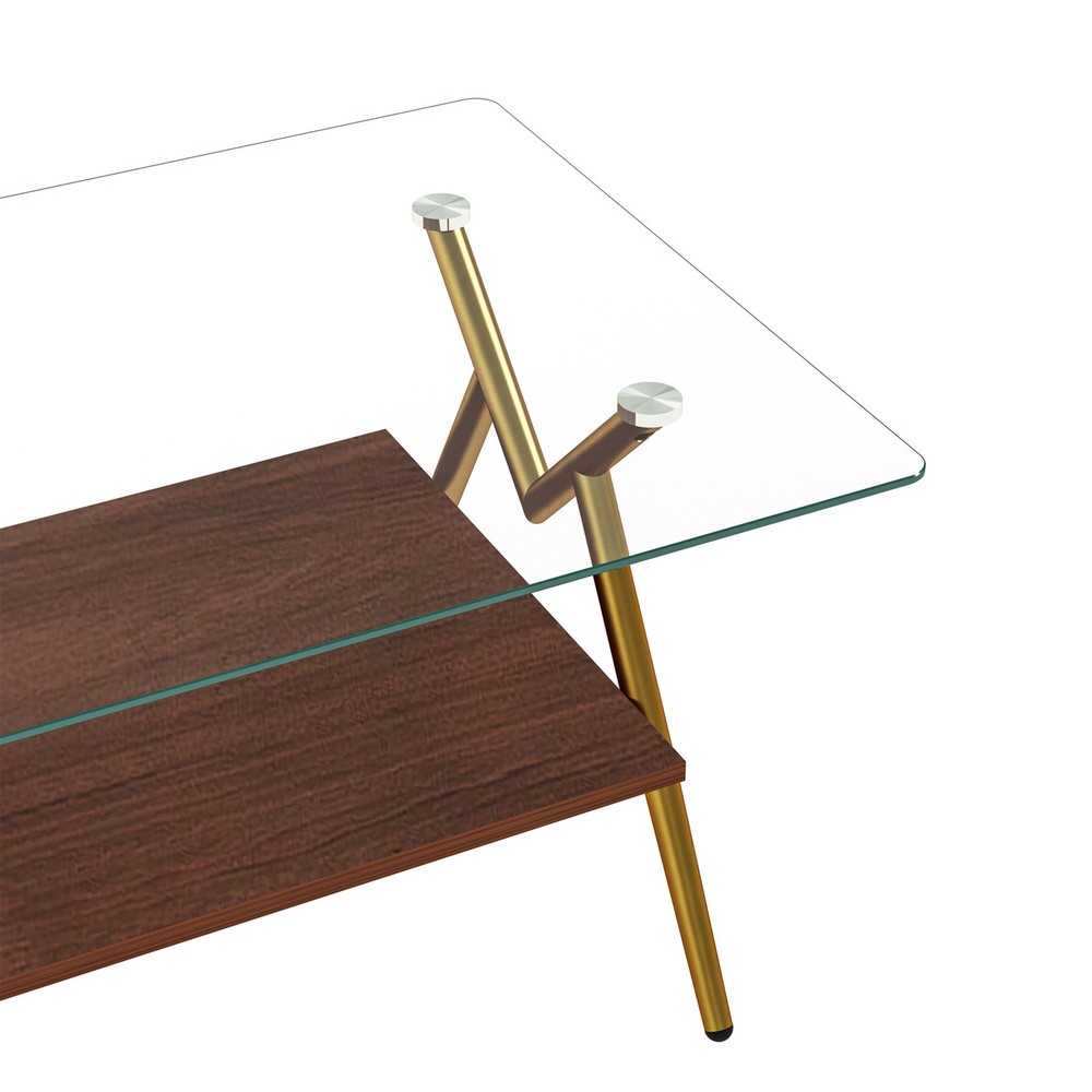 Tempered Glass tea table Rectangular with Storage Shelf Teapoy Coffee Table