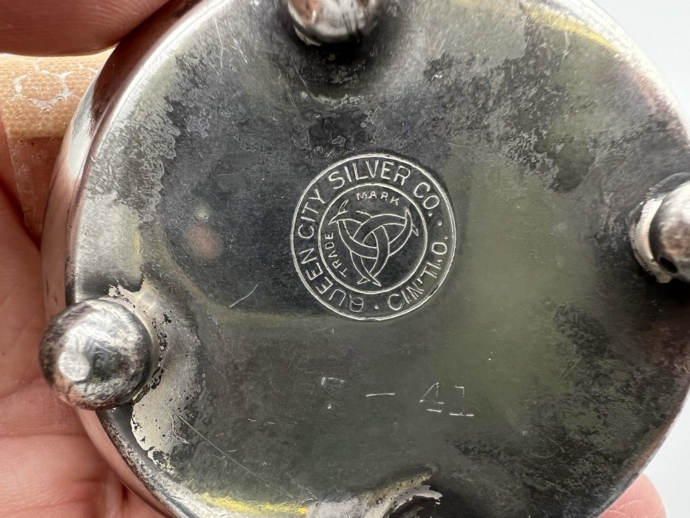 Antique Queen City Silver Plated Lidded Trinket Bowl Embossed Oh Joy Here It Is