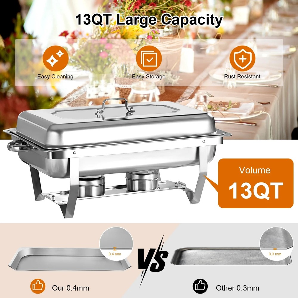 13QT Chafing Dish Buffet Set Rectangular Stainless Steel Buffet Catering Party