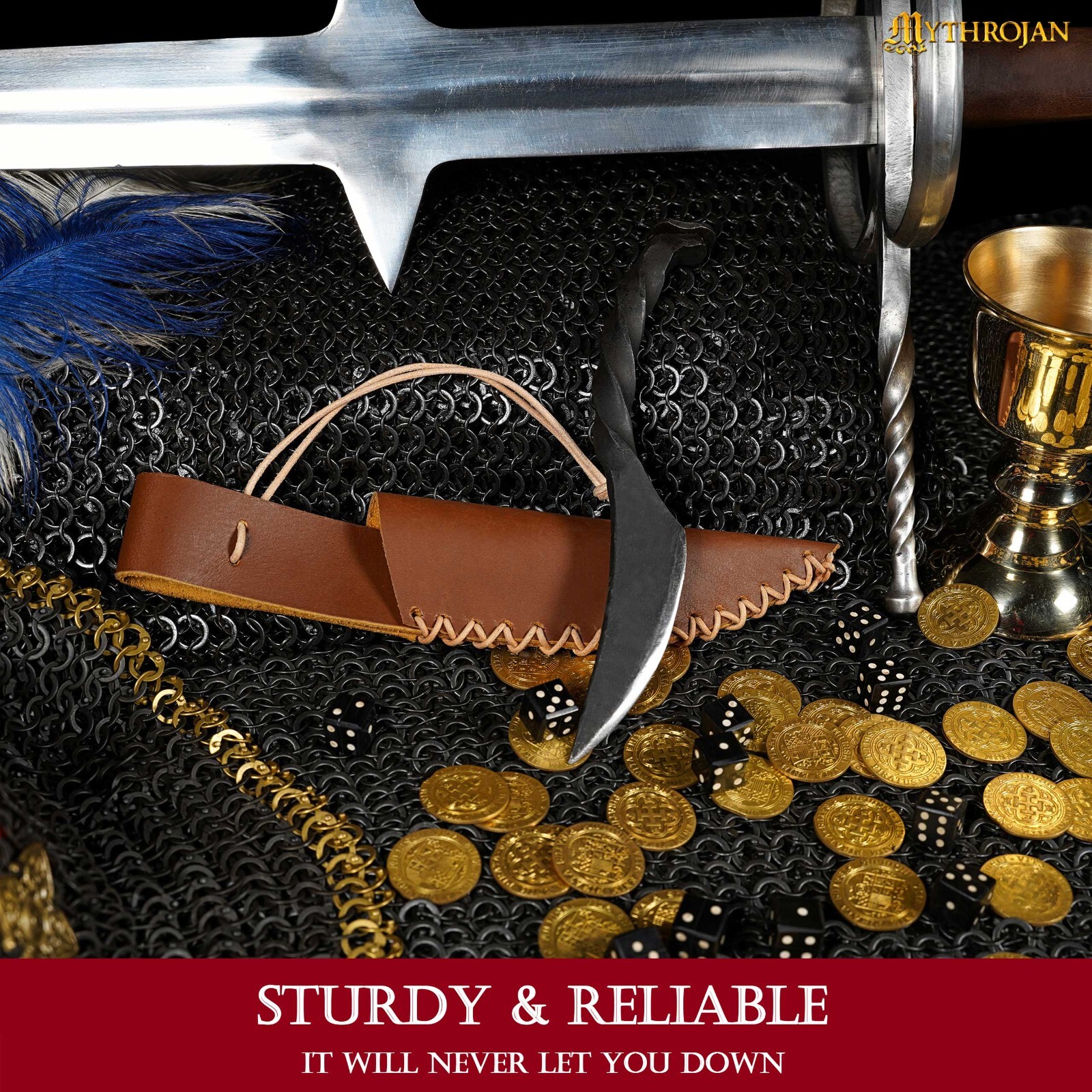 Viking Pocket Knife Twisted Carbon Steel Handle With Handcrafted Leather Sheath