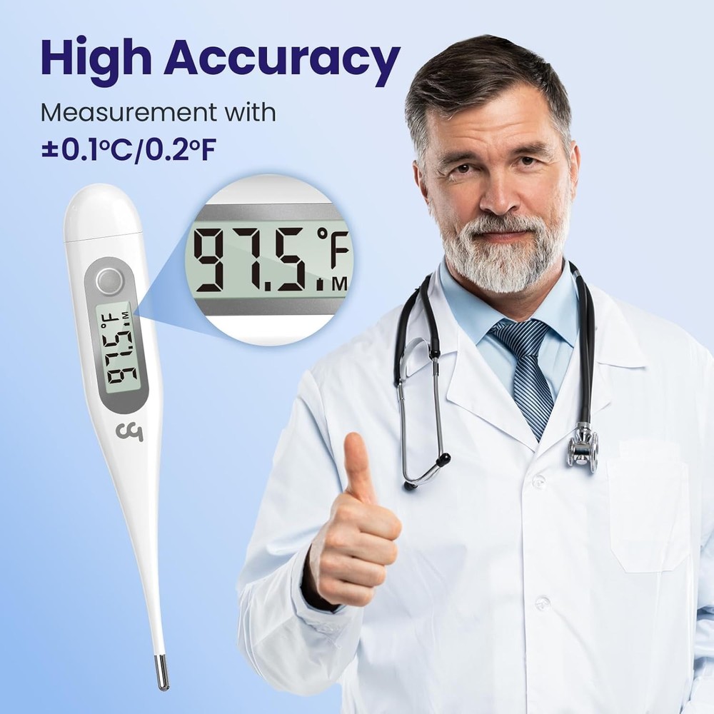 Portable Digital Thermometer with Waterproof Tip & Memory Function for All Ages