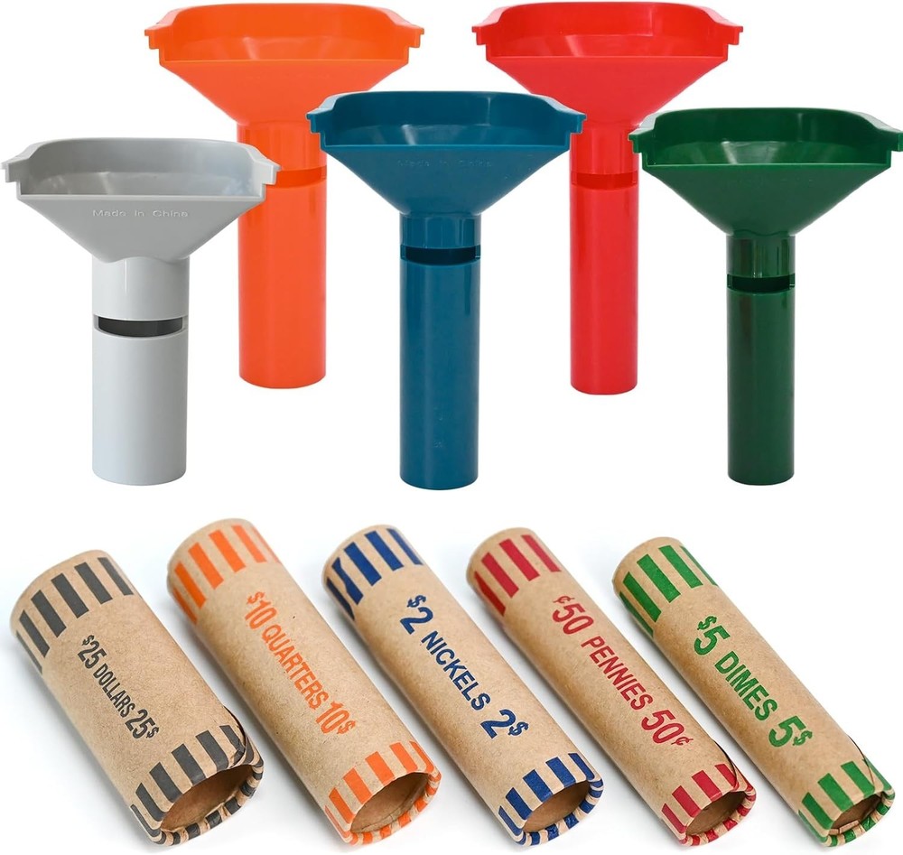 Complete Coin Sorting Solution: 30 Assorted Wrappers & 5 Sorting Tubes Included