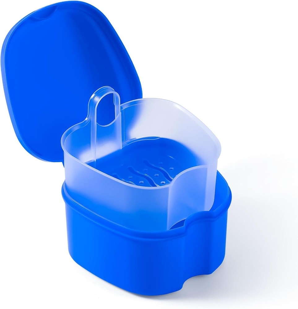 Denture Bath Case with Strainer Basket Soaking Cup & Mouthguard