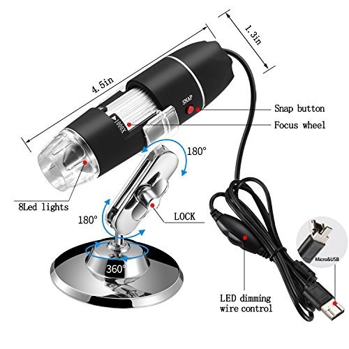 40-1000X USB Digital Microscope with Carrying Case, 8 LED Endoscope Camera for P