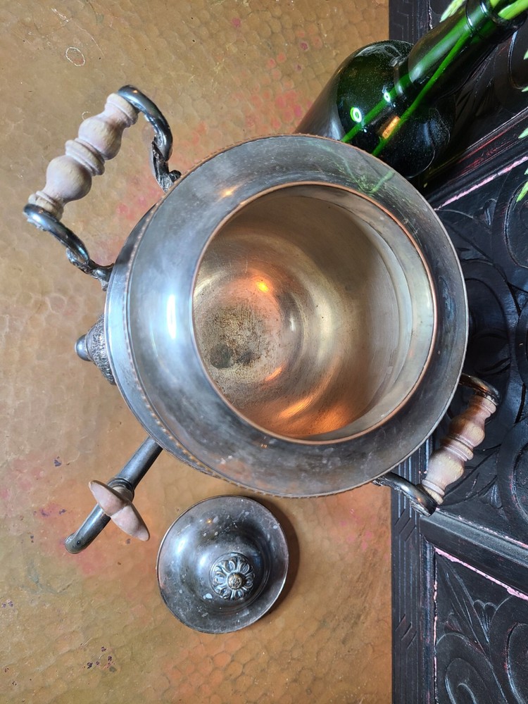 Antique Silver Plated Samovar With Wooden Handles