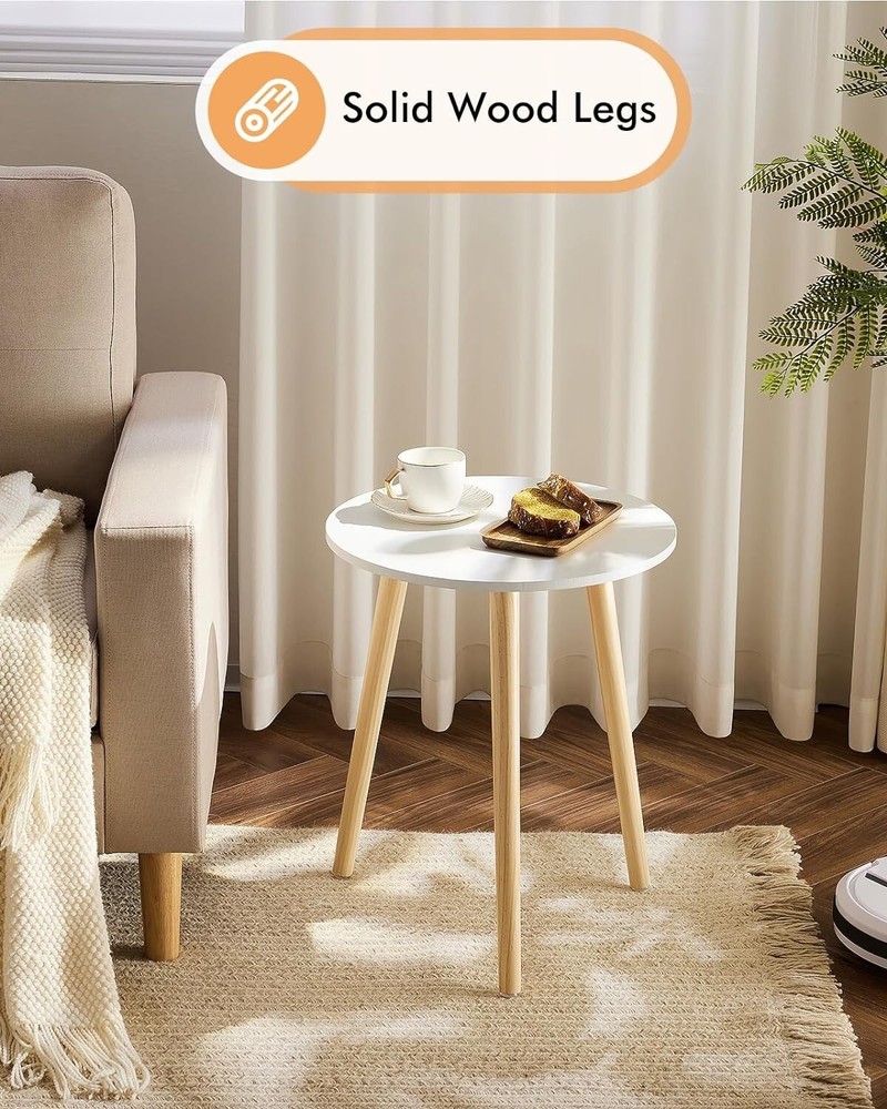 Sturdy Round Bedside Table with Stable Wooden Legs - Space-Saving Solution