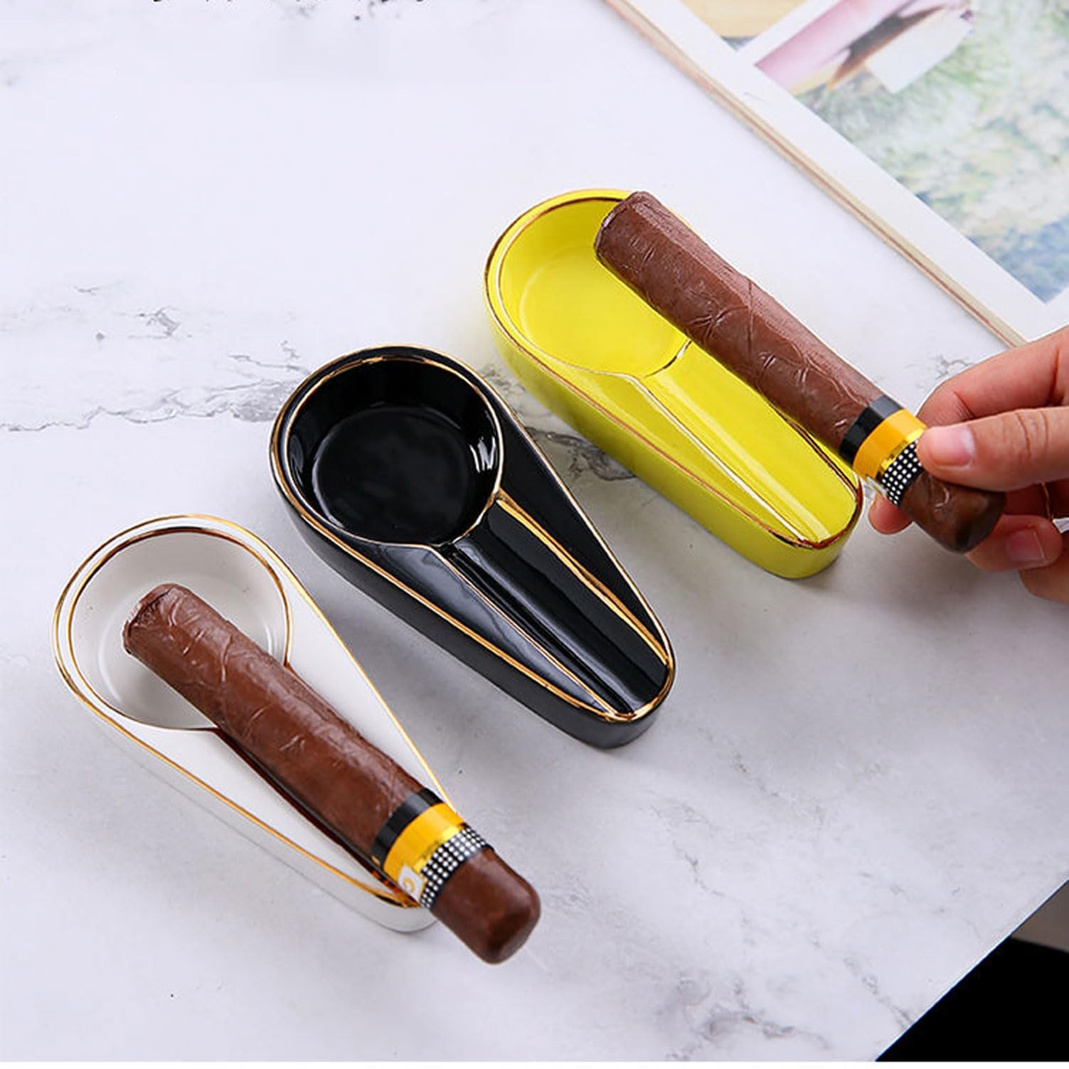 Cigar Ashtray Patio Single Ceramic Outdoor Ash Tray Cigars Portable Travel Po...