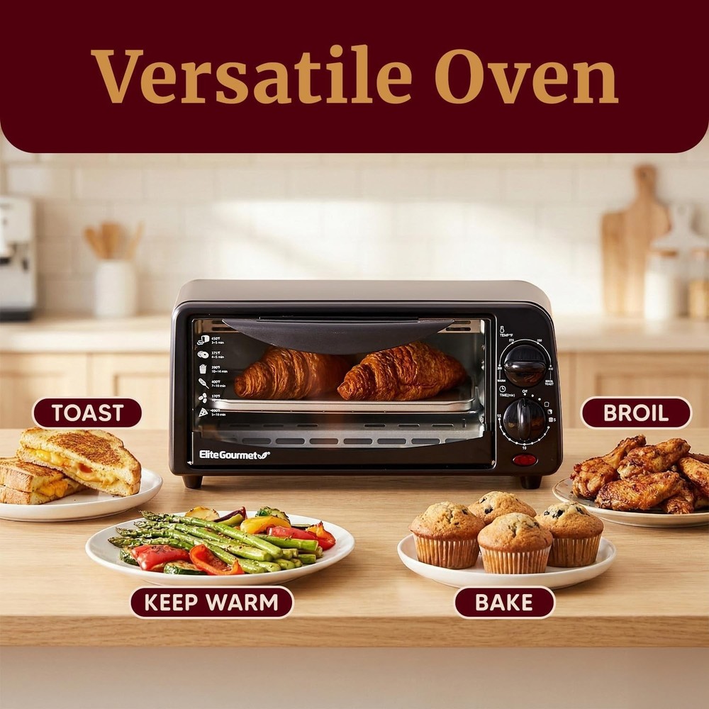 Compact 2 Slice Toaster Oven with 15-Minute Timer & Adjustable Temperature