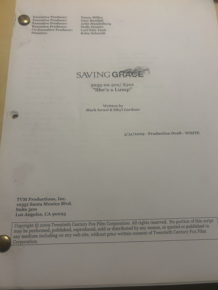ORIGINAL SCRIPT SAVING GRACE SHE'S A LUMP HOLLY HUNTER LEON RIPPY
