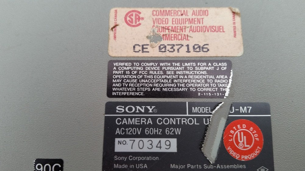 Sony CCU-M7 Camera Control Unit For DXC Series Cameras