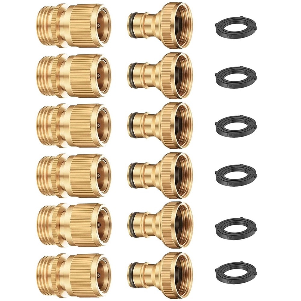 FINEST+ Garden Hose Quick Connector Solid Brass 3/4 Inch Thread Fitting No-Le...