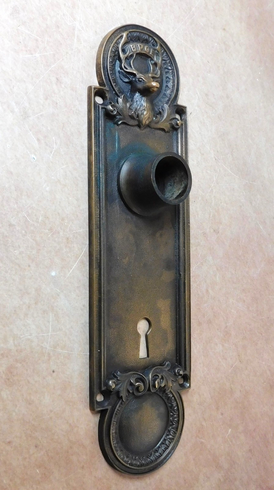Antique BPOE Elk door back plate cast brass bronze emblematic escutcheon