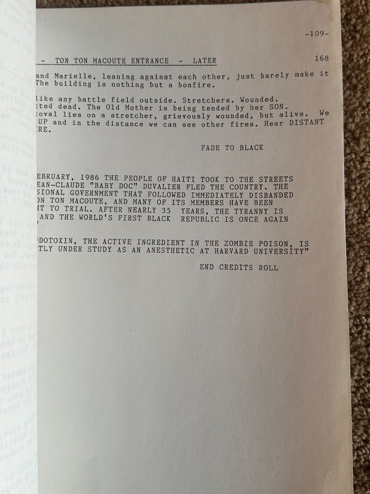 THE SERPENT AND THE RAINBOW RICHARD MAXWELL 1986 SCREENPLAY BLACK MAGIC SCRIPT