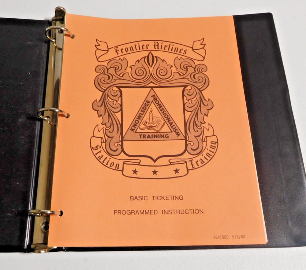 RARE VINTAGE FRONTIER AIRLINES 1982 BASIC TICKETING PROGRAMMED INSTRUCTION BOOK