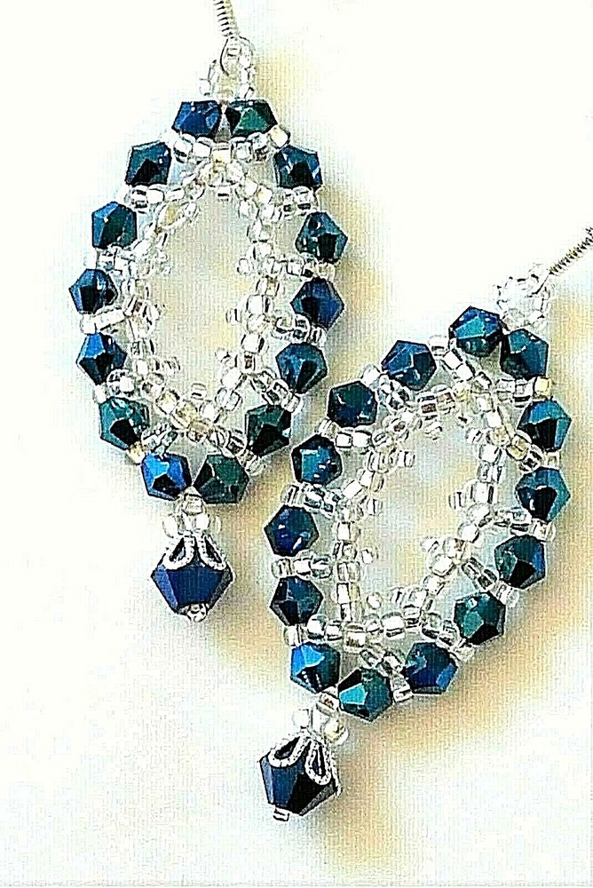 Handmade Cobalt Marquise Beaded Earrings