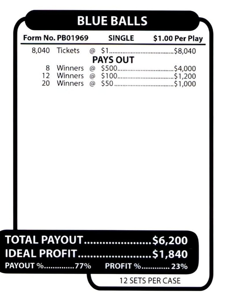 Pull Tab Ticket - Jar - Game - Blue Balls - 8,040 ct