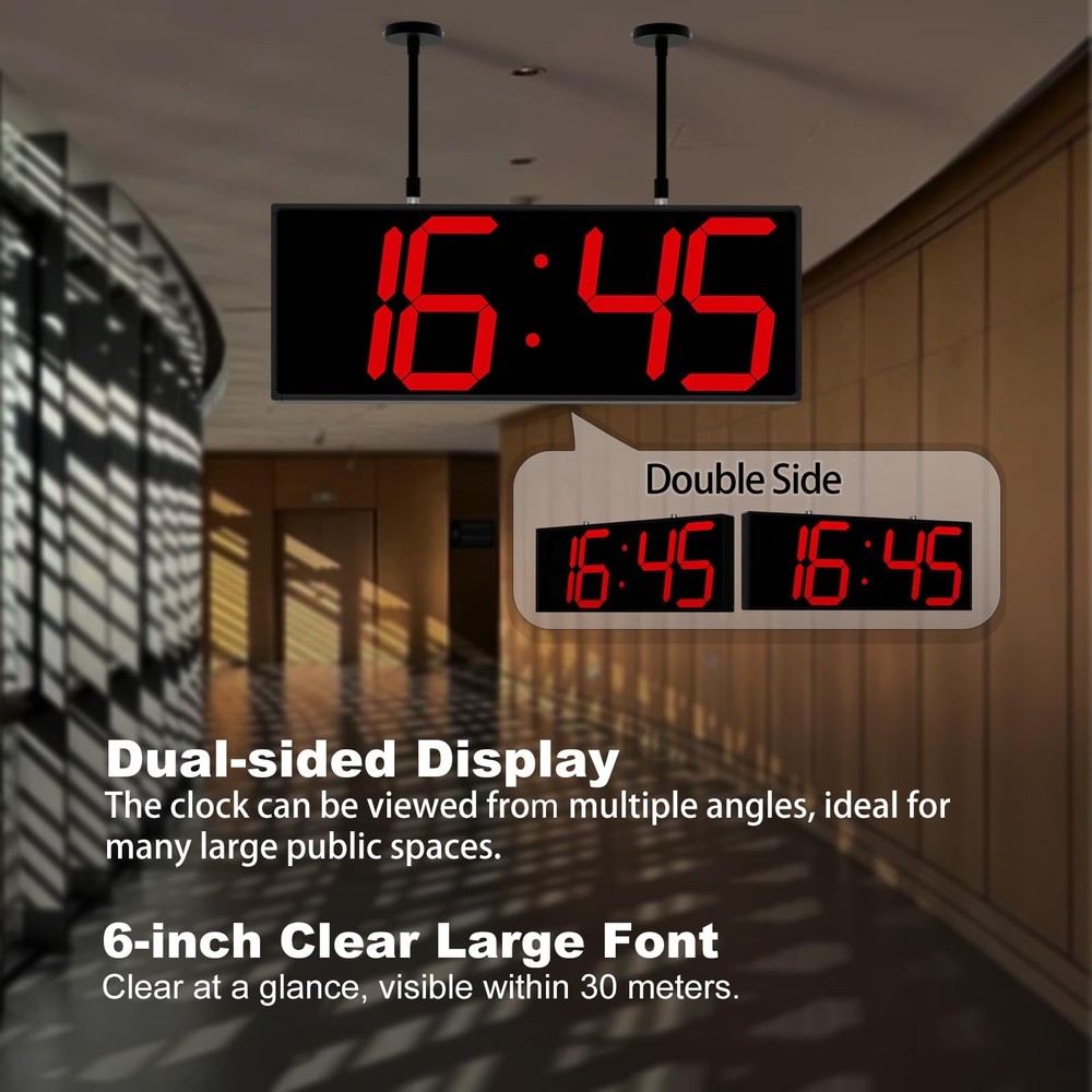 Digital Wall Clock with Double Sided Display, Large LED Clock with Timer,Alar...