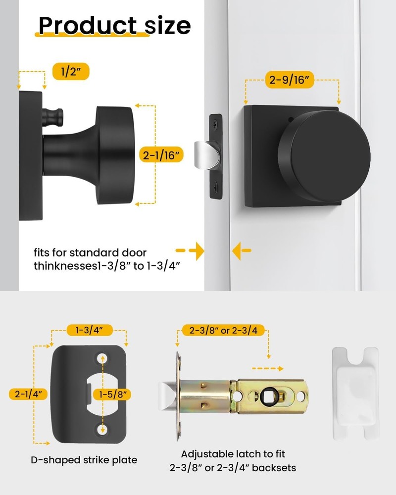 Privacy Black Door Knobs Interior, Zinc-Alloy Heavy Duty Matte Black Door Knobs