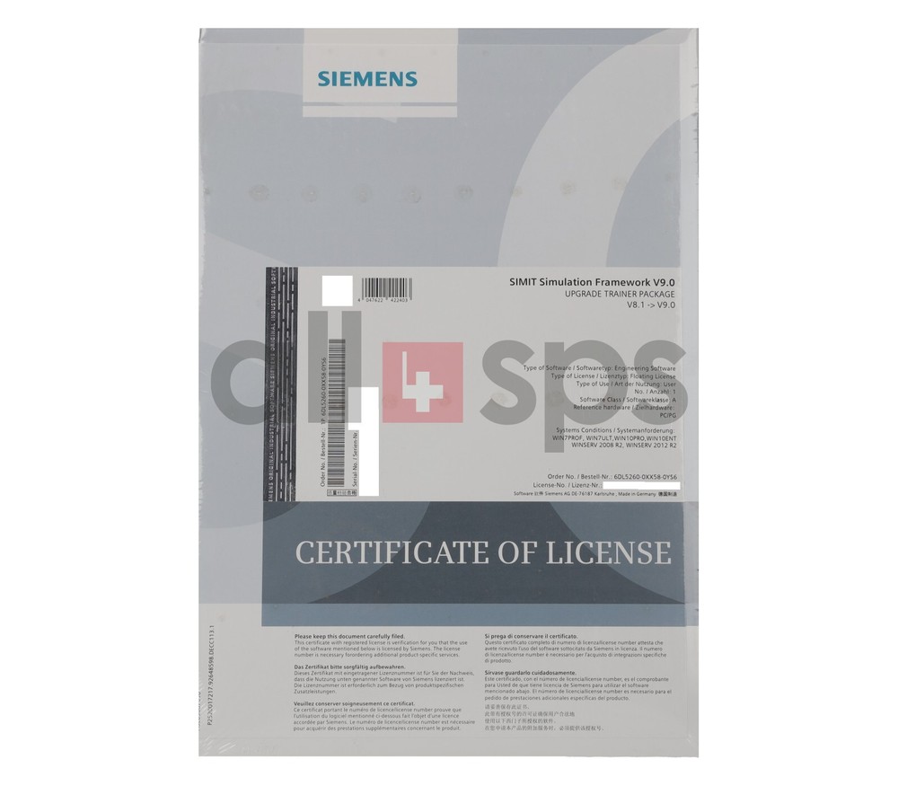 SIMIT SIMULATION FRAMEWORK TRAINER PACKAGE V9.0 - 6DL5260-0XX58-0YS6 (NS)