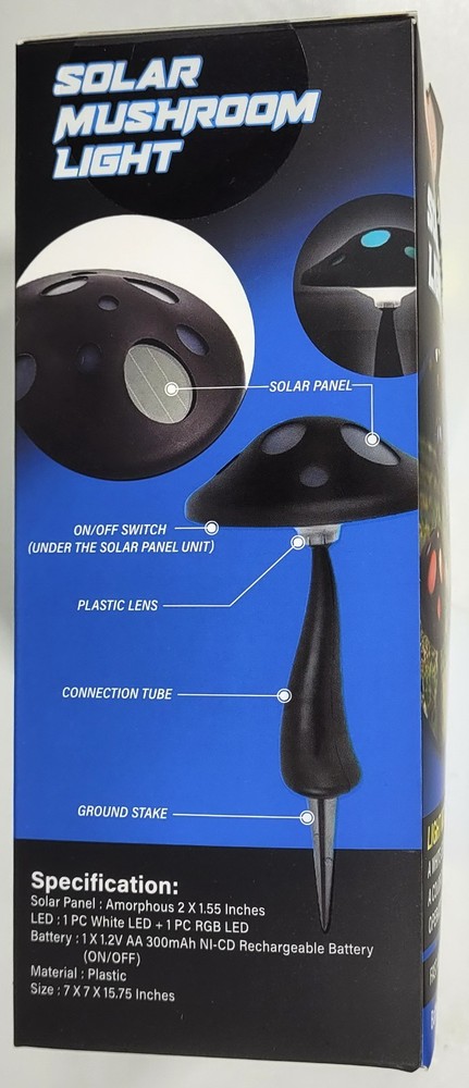Solasa Solar LED Multicolor - Mushroom Light, 15.75" Single Pack