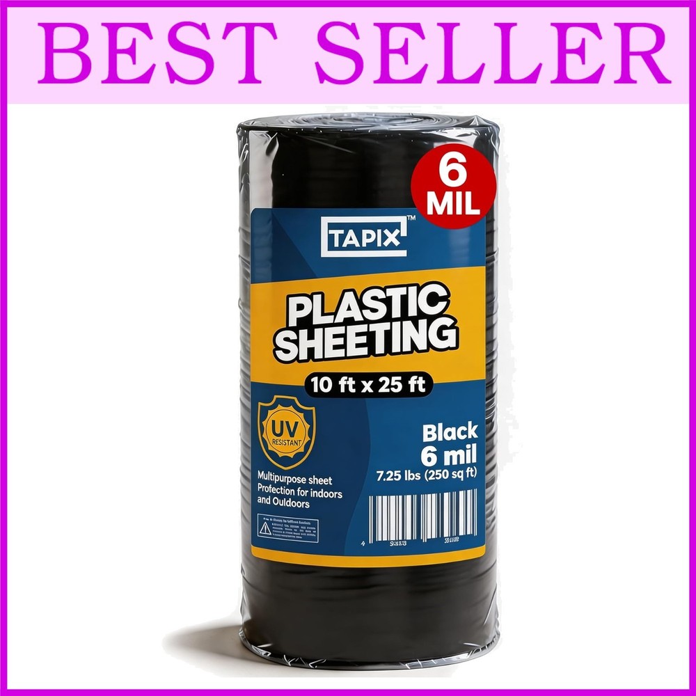 Black Plastic Sheeting for Construction, 10'x25'