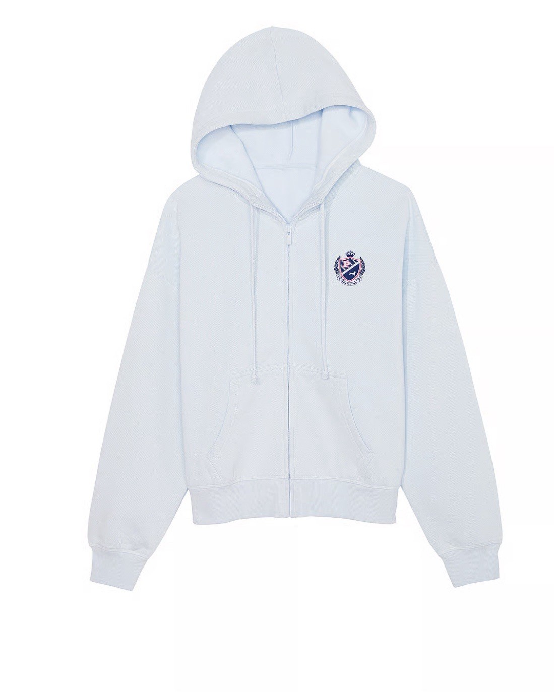 New Victoria’s Secret Pink Full Zip Hoodie (L) Drawstring Logo Light Blue NWT