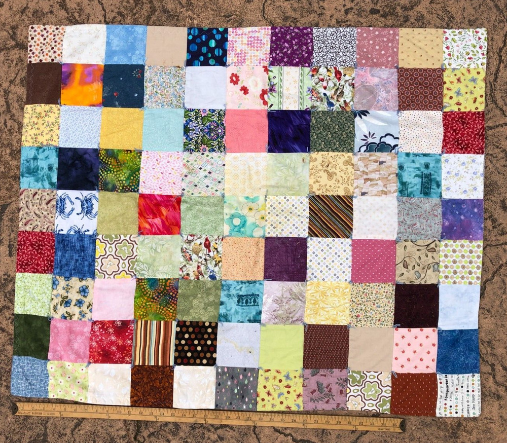 Handmade Childs Bed Size Patchwork Quilt 34.5 x 42
