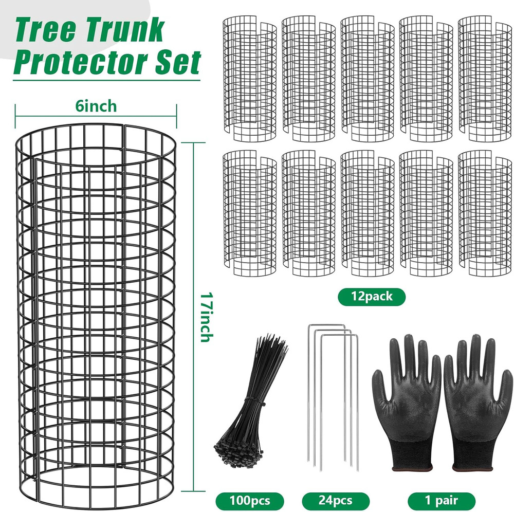 Tree Trunk Protector, 24 Pcs Metal Tree Guards Trunk Protector with Glove & Meta