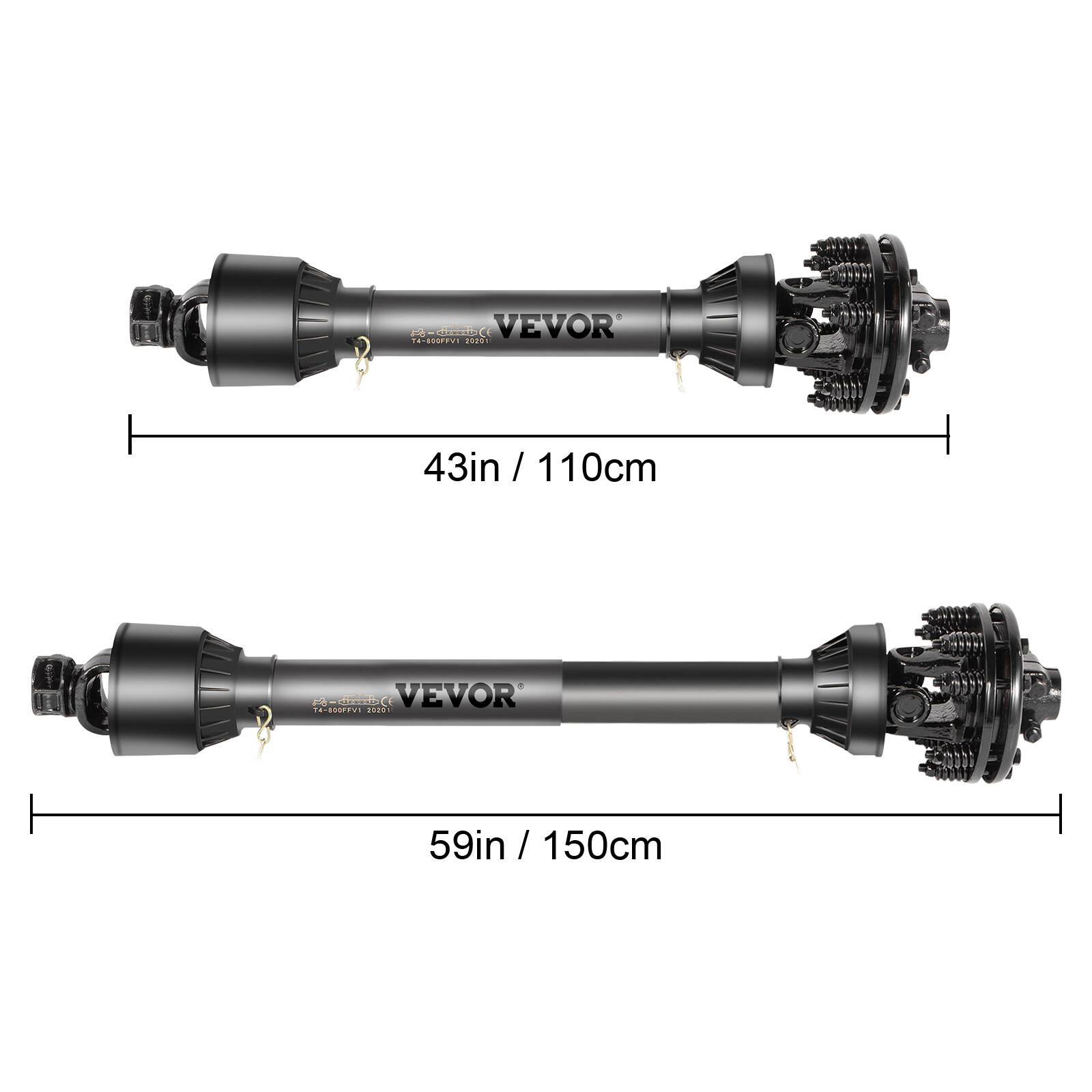 VEVOR PTO Shaft PTO Drive Shaft 1-3/8" 6 Spline Endw/Slip Clutch T4 43"-59"