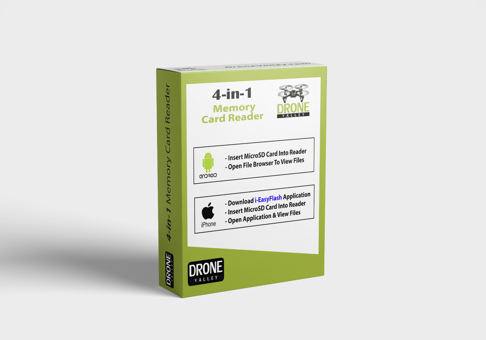 Drone Valley 4 in 1 Micro SD Memory Card Reader - Copy / Move / View Your Files