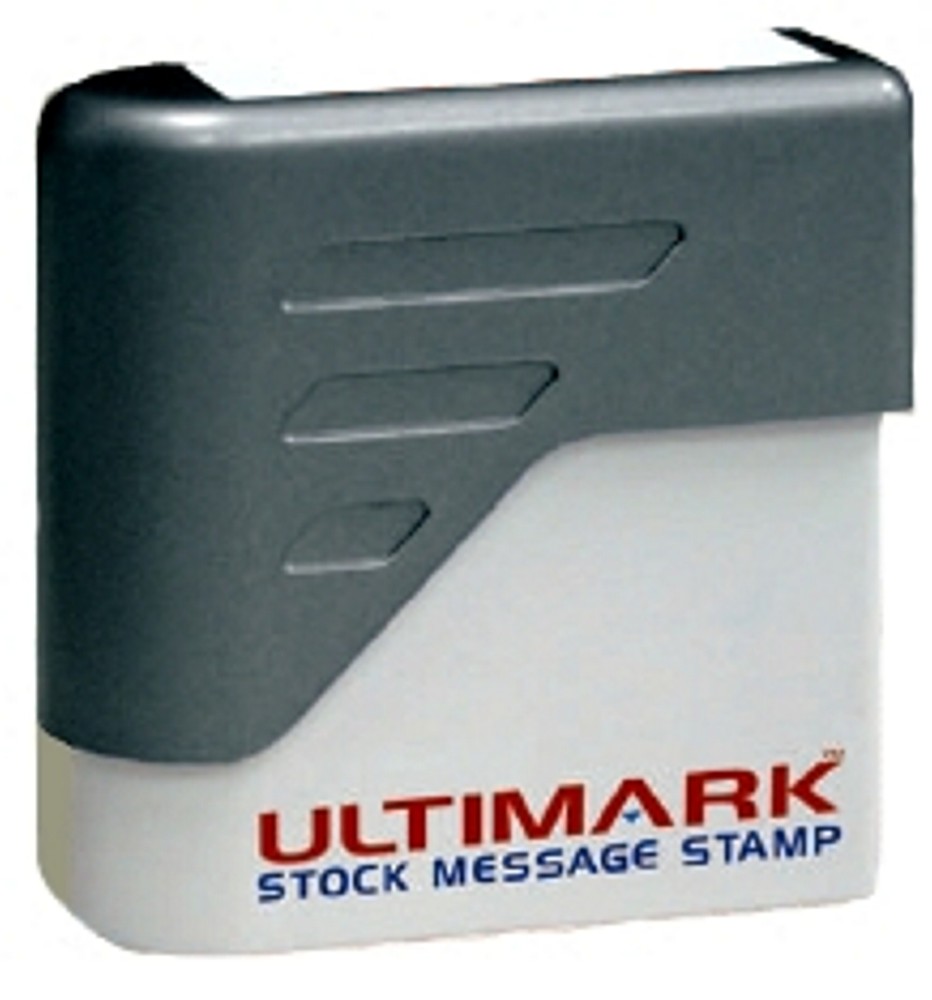 DISTRIBUTED stamp text on Ultimark Pre-inked Rubber Stamp with Red Ink