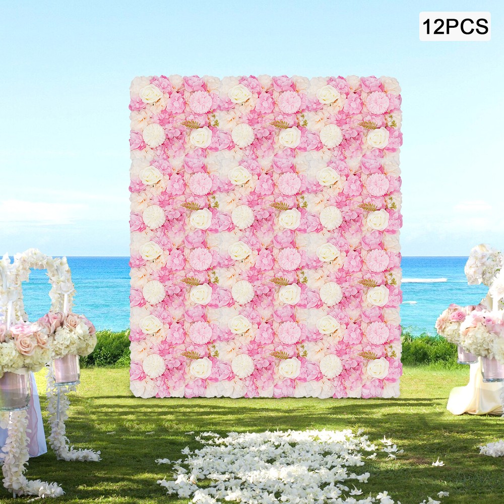 12PCS 15*15in Artificial 3D Flower Wall Panel Wedding Backdrop Wall Decor Pink