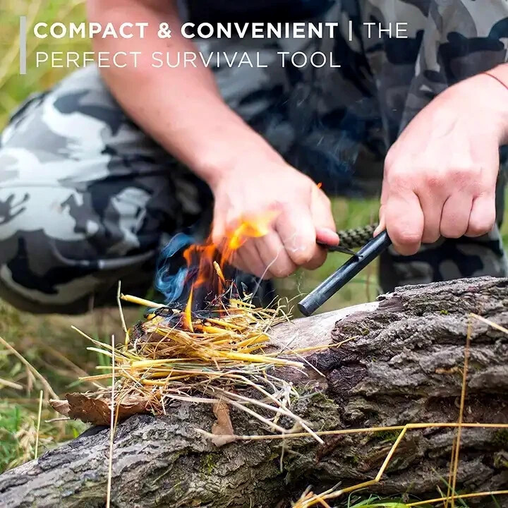 HUGE 5" x 1/2" FERRO ROD Fire Starter PARACORD Lanyard Military Survival Striker