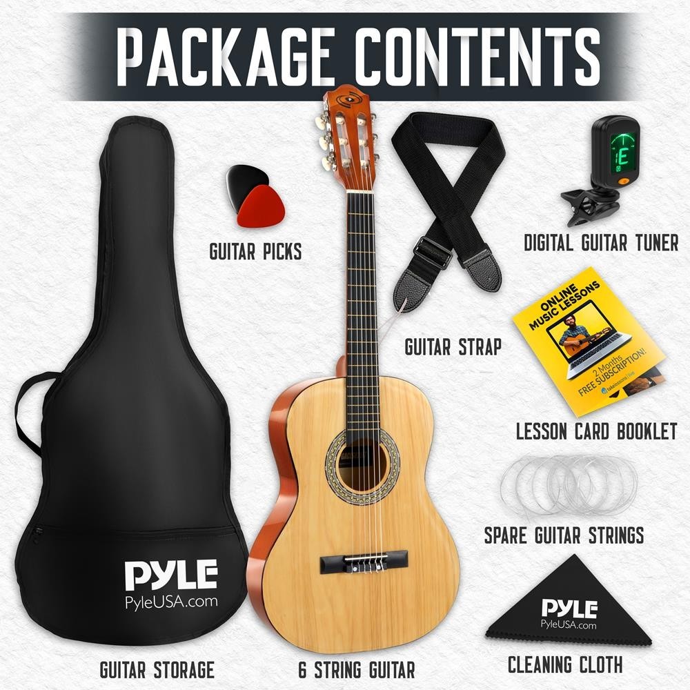 Pyle 36'' 6-String Classical Guitar w/ Digital Tuner & Accessory Kit