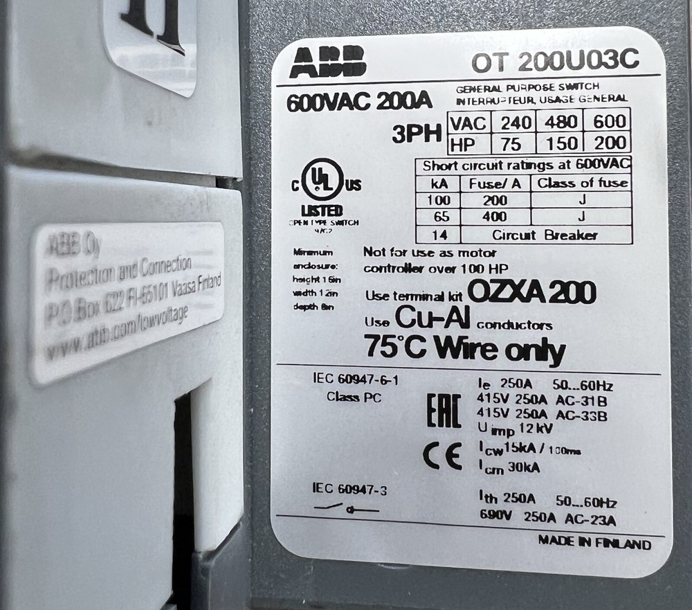 ABB OT200U03C Transfer Switch