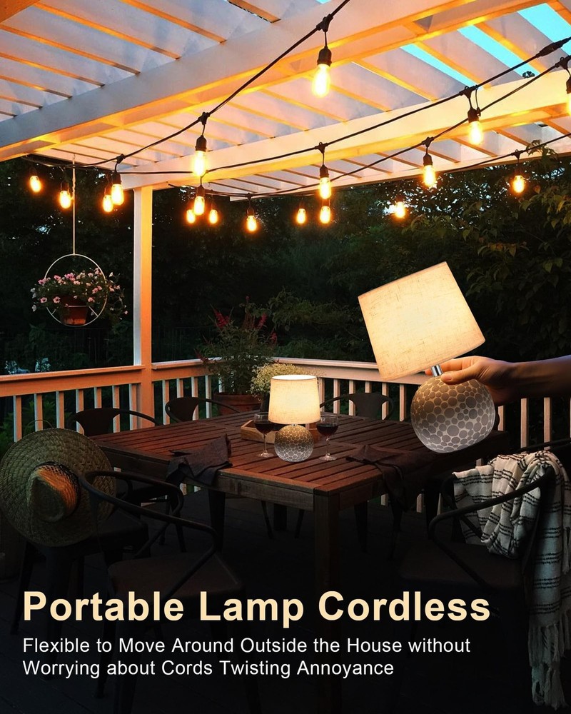 UMEXUS 11" H Ceramic Rechargeable Cordless Table Lamp with Timer & Remote - S...