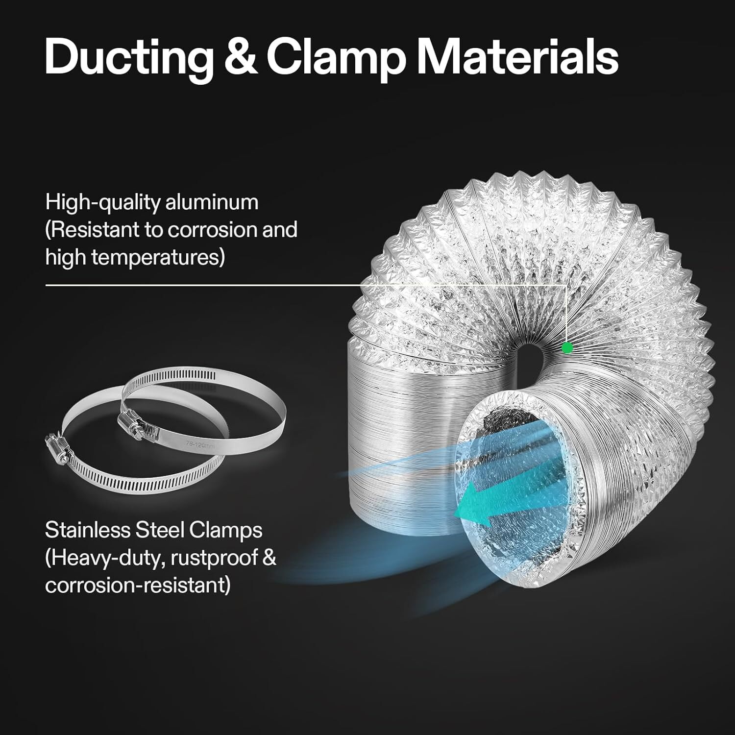 VIVOSUN 8" 25Ft Flex Air Aluminum Ducting for HVAC Ventilation w/ 2 Clamps