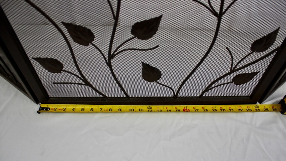 FIRE SCREEN: Classic Wrought Iron 3-panel Folding Screen Featuring Climbing Ivy