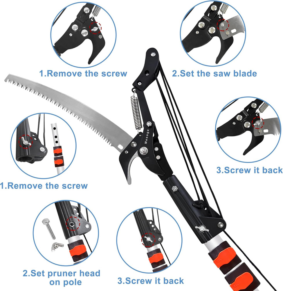 Extendable Tree Trimmer Pole Saw 4.9-13FT - Long Handle Pruning Shears