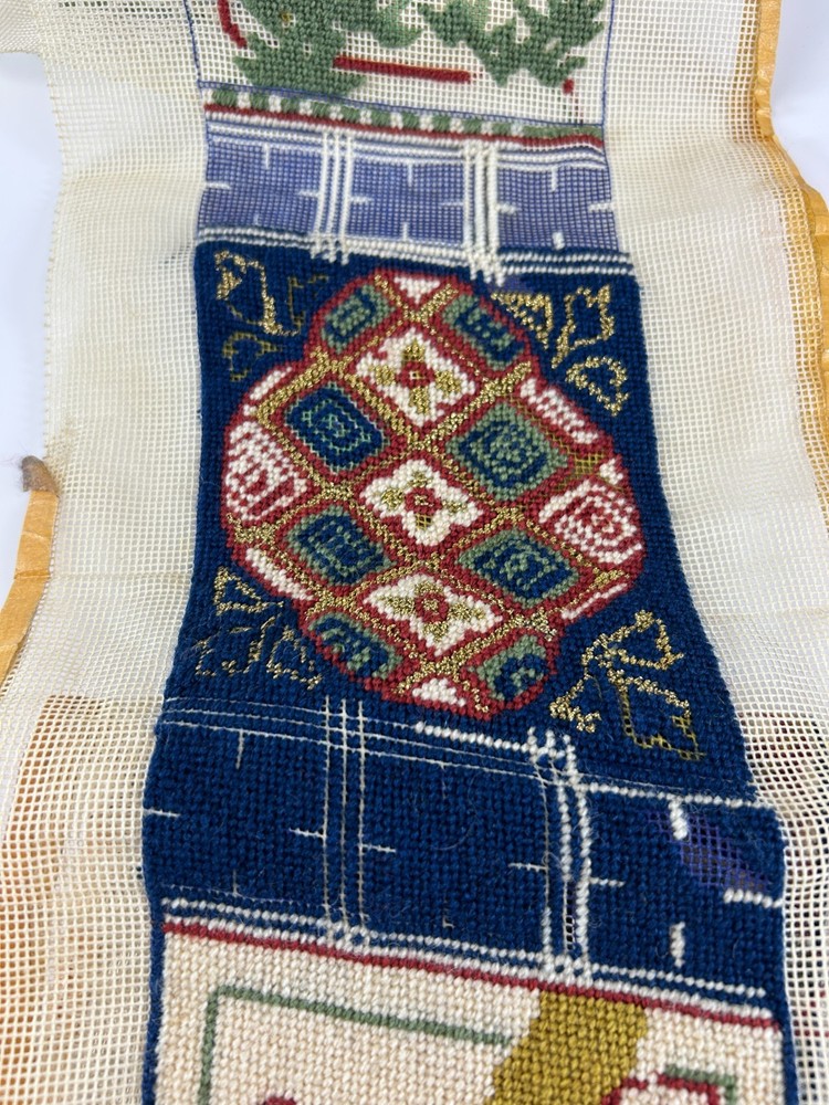 Asian Bell Pull Style Brunswick Needlepoint Tapestry Canvas Partially Completed