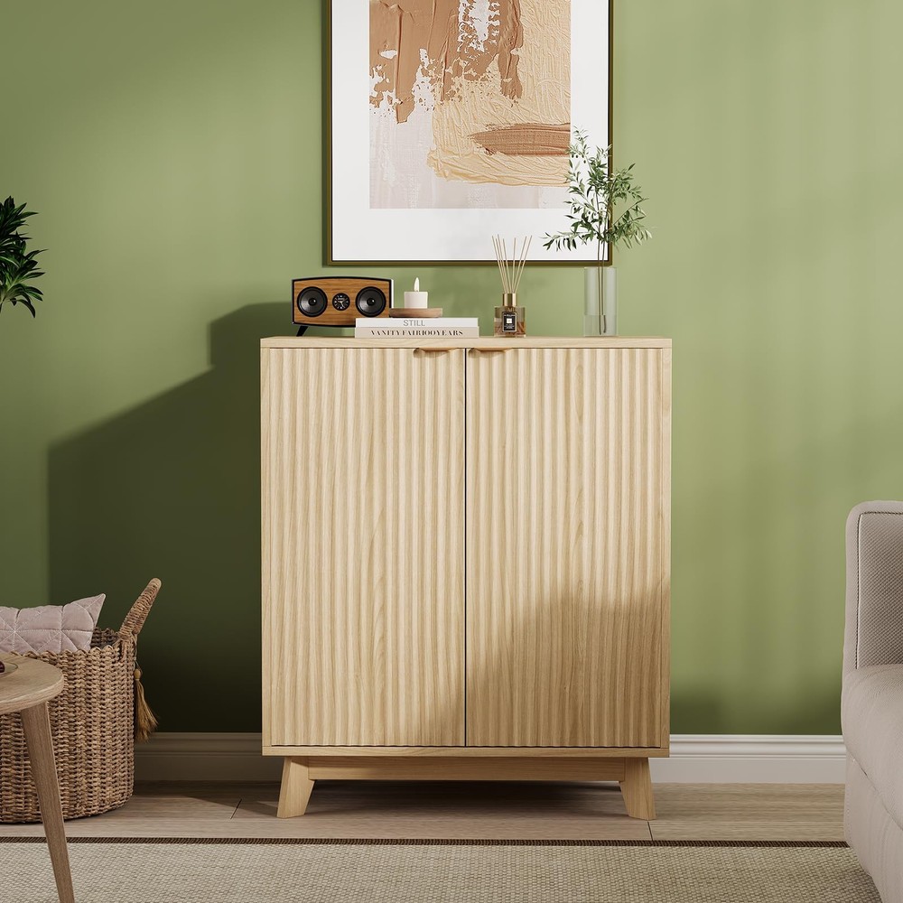 Fluted Accent Buffet Cabinet with Storage, 2 Doors Sideboard Buffet, Mid Cent...