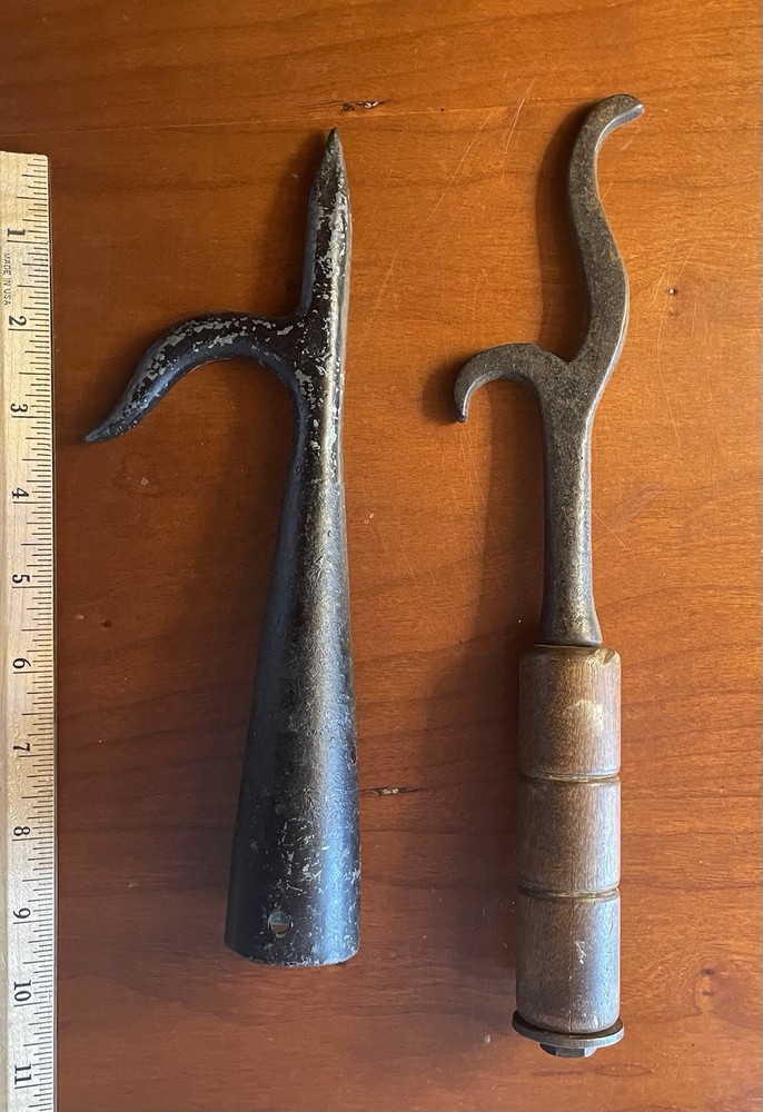 Two Antique Iron Nautical Hook Shaped Tools