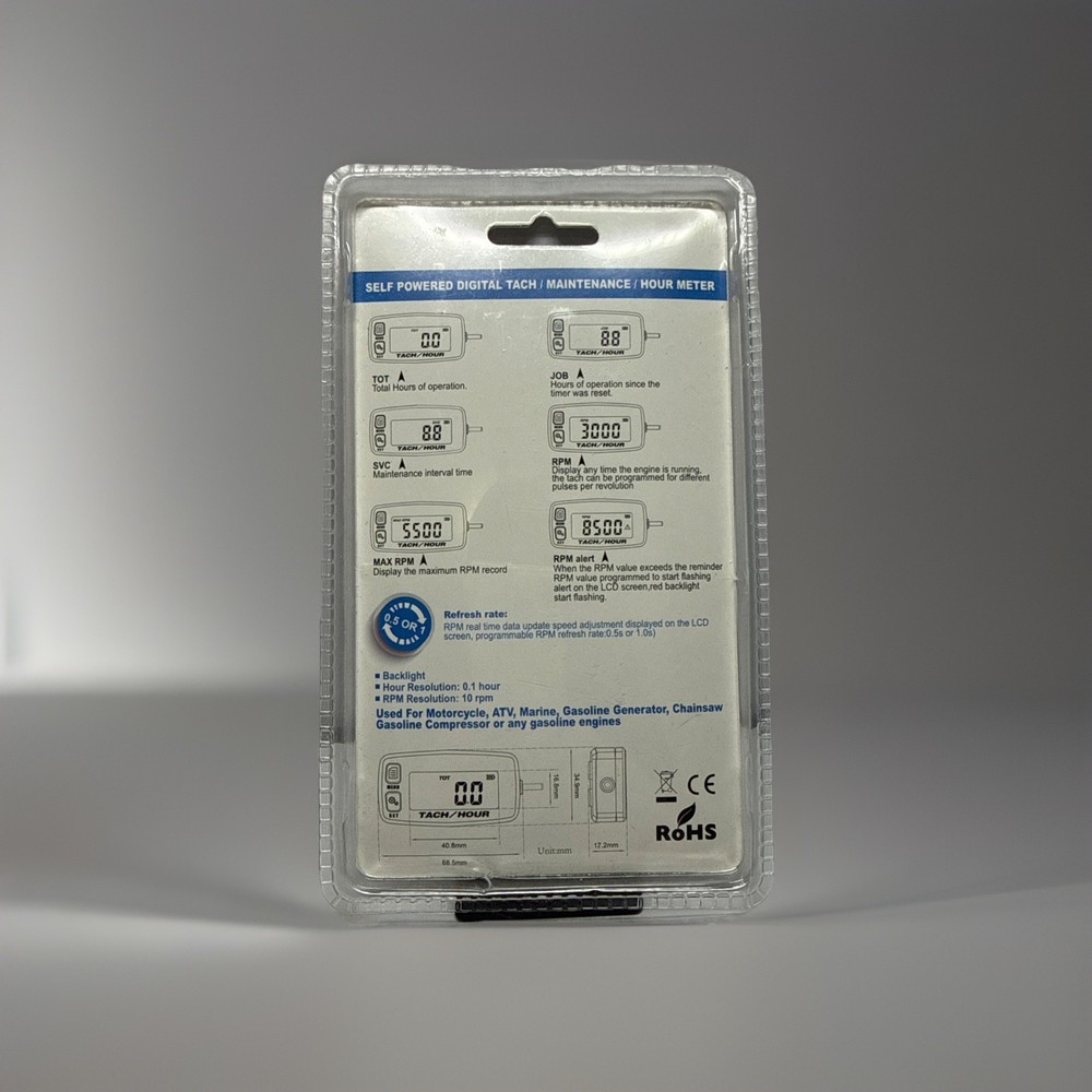 Engine Hour Meter Inductive Tachometer Backlit Gauge Digital Resettable Tach ...