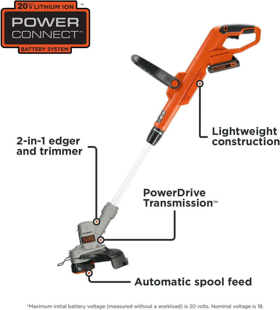 BLACK+DECKER 20V MAX String Trimmer and Edger 2 in 1, Cordless Weed Wacker with