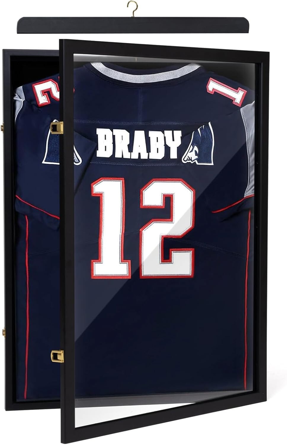 Jersey Display Case Frame Shadow Rack Box Exquisite Lockable with Hanger Wood