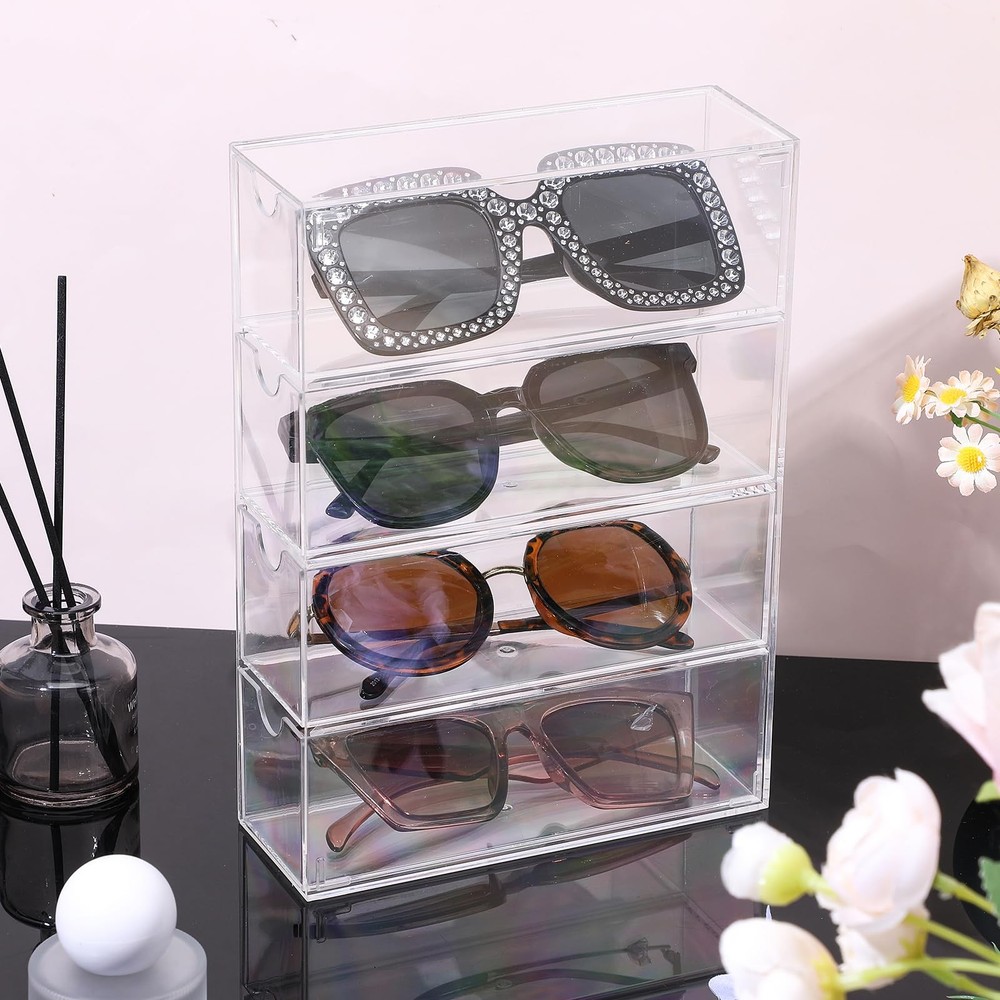 Acrylic Sunglass Organizer with Drawers - Stackable Eyewear Storage Case
