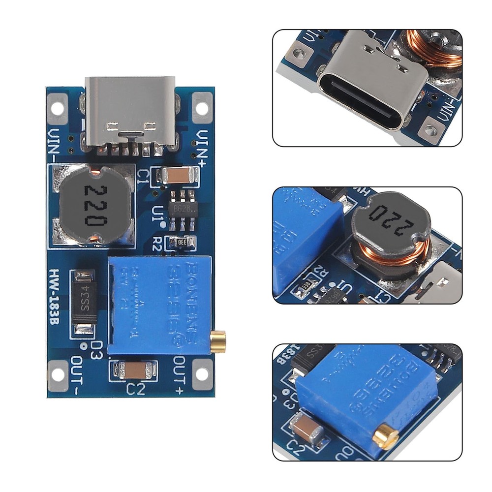 5pcs Type-C MT3608 DC-DC Adjustable Boost Module 2A Step-Up Converter 2V-24V 5V